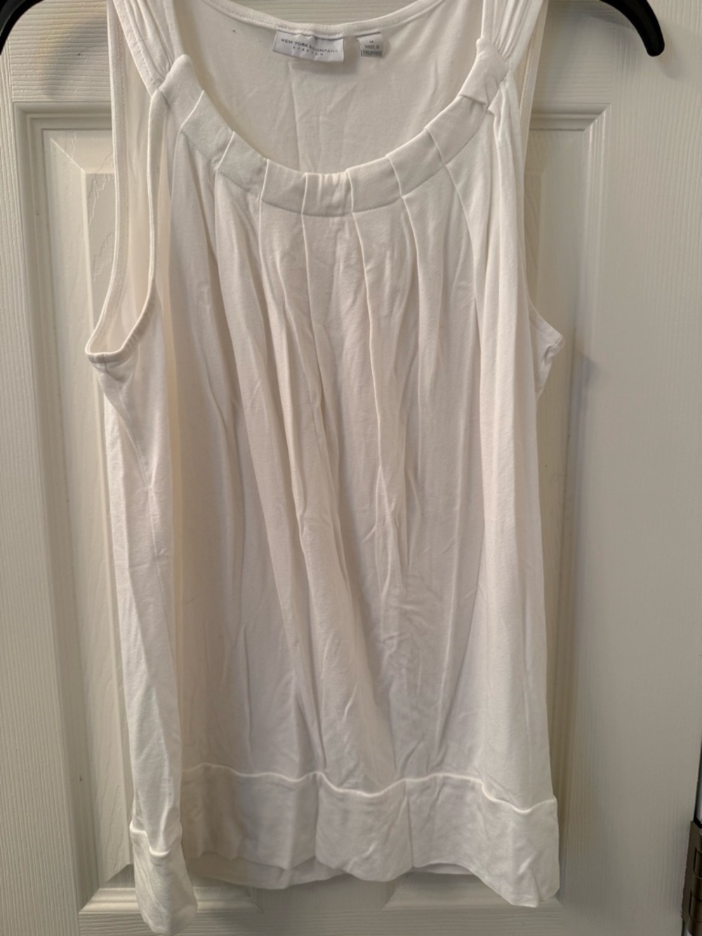 New York & Company Cream Pleated Scoop Neck Blouse